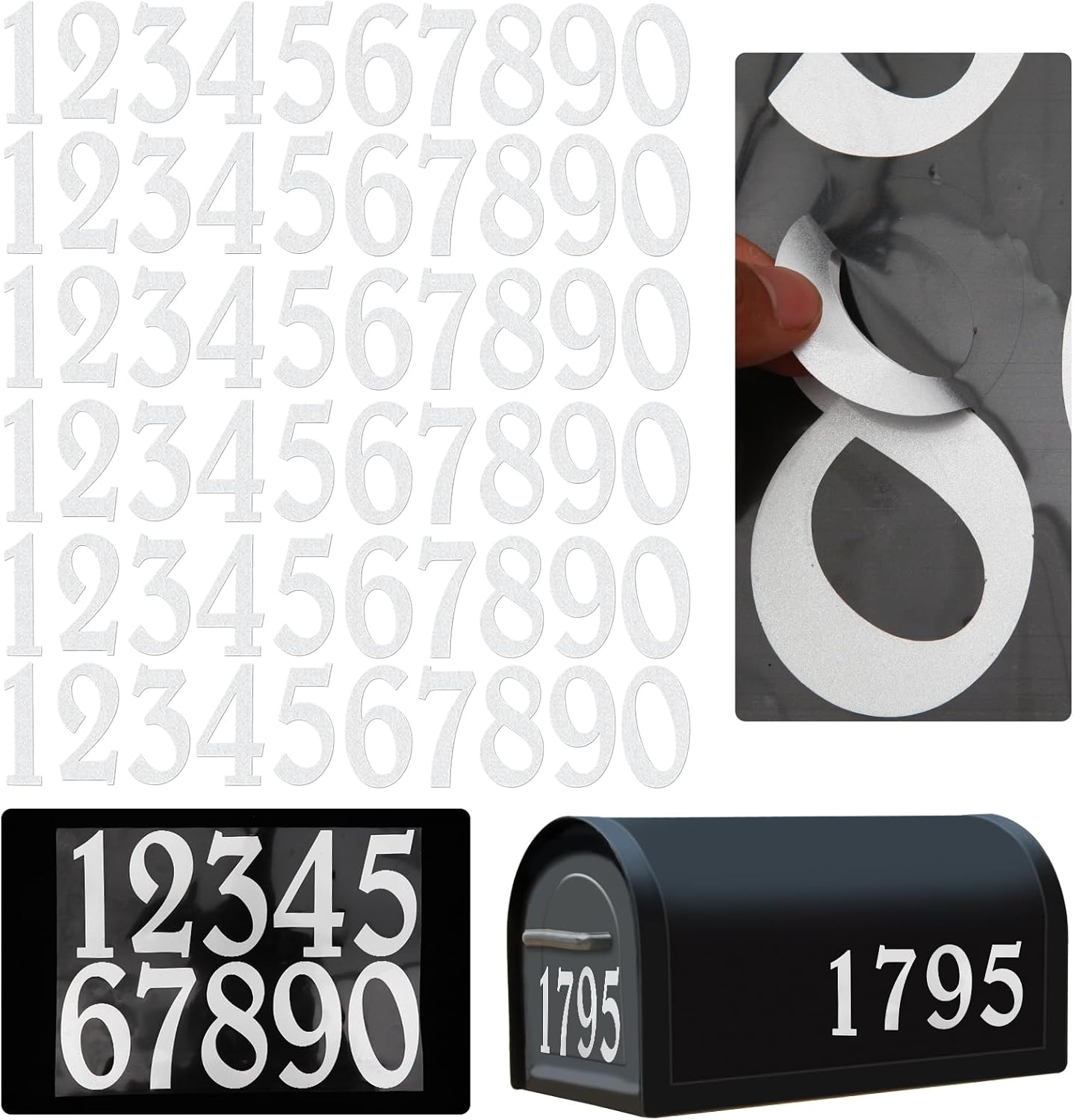 Reflective Mailbox Numbers Sticker Decal Die Cut Elegant Style Vinyl Number 2" Self Adhesive 6 Sets for Mailbox