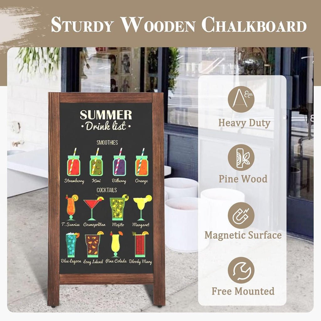 Double-Sided Magnetic 40" x 20" Brown Chalk Board Sign Board | Wooden A-Frame Sign, Sandwich Board Signs Outdoor