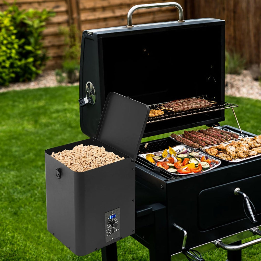 Vertical Pellet Hopper Side Firebox Mount Assembly Kit Electric Wood Pellet Smoker Hopper 180℉- 500℉ Temperature