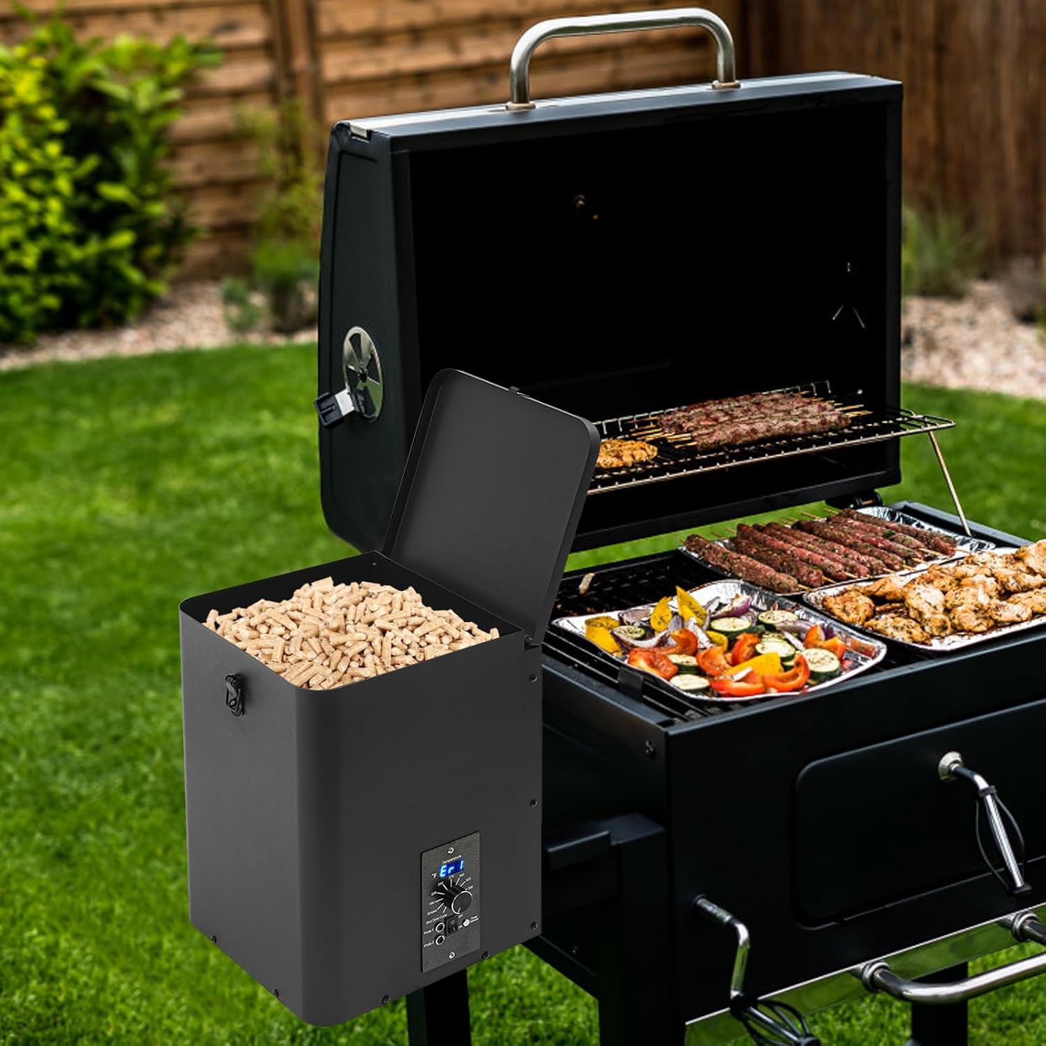 Vertical Pellet Hopper Side Firebox Mount Assembly Kit Electric Wood Pellet Smoker Hopper 180℉- 500℉ Temperature