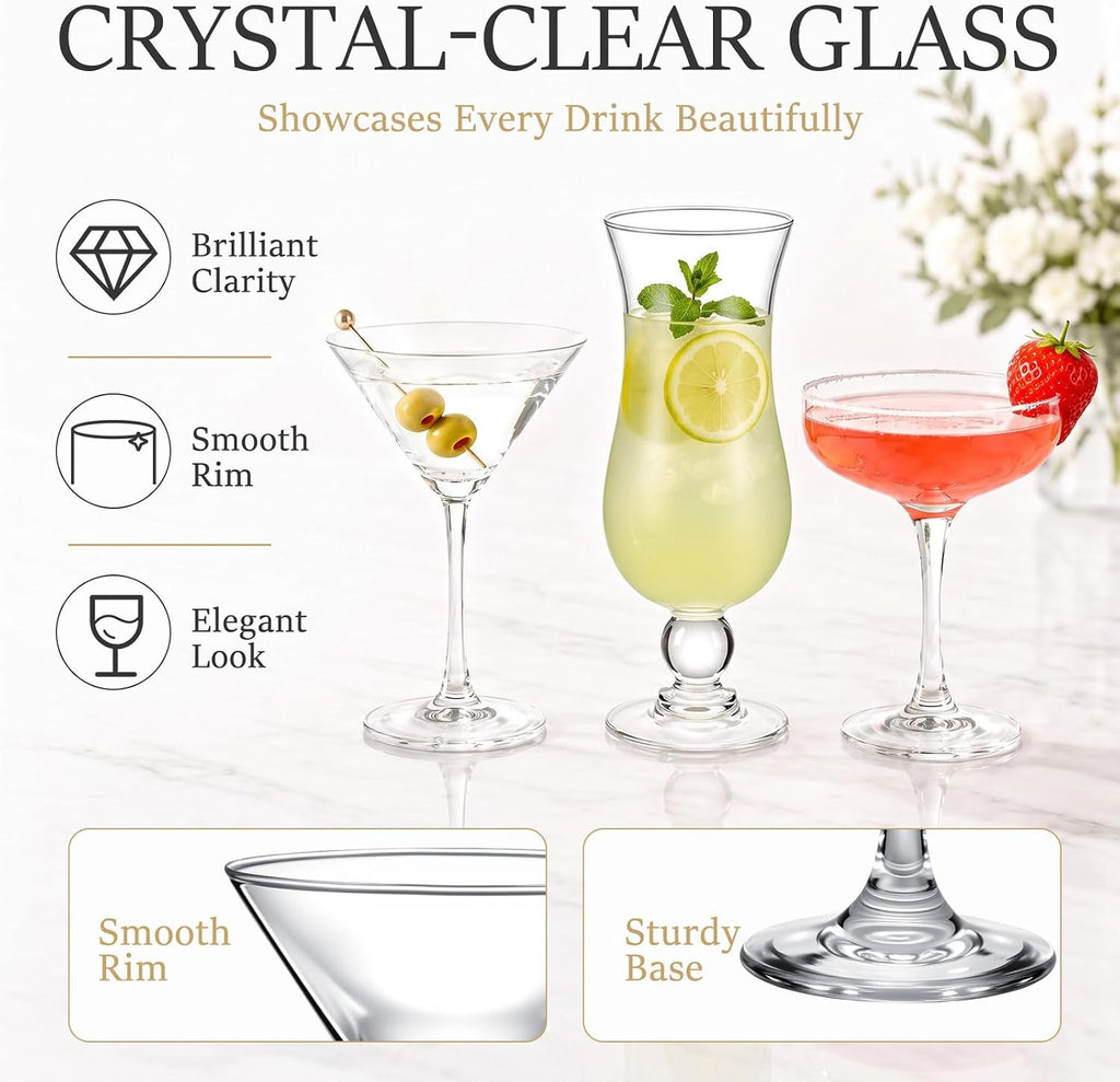 12 Set Cocktail Glasses Mixed Drinkware,12-piece Party Set