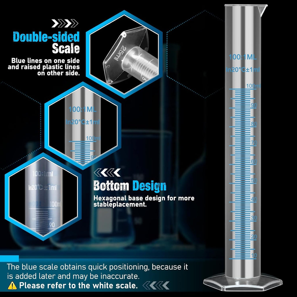Plastic Graduated Cylinders and Beakers with 5 Pipettes, 10ml 25ml 50ml 100ml Cylinders, 50ml 100ml 250ml 500ml