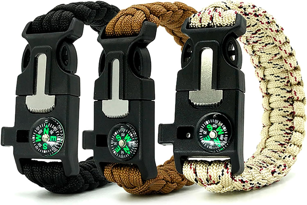 Survival Bracelet,Practical Five Functions, Fire Starter, Loud Whistle, Reliable Compass, Rope Cutter, Reliable Paracord
