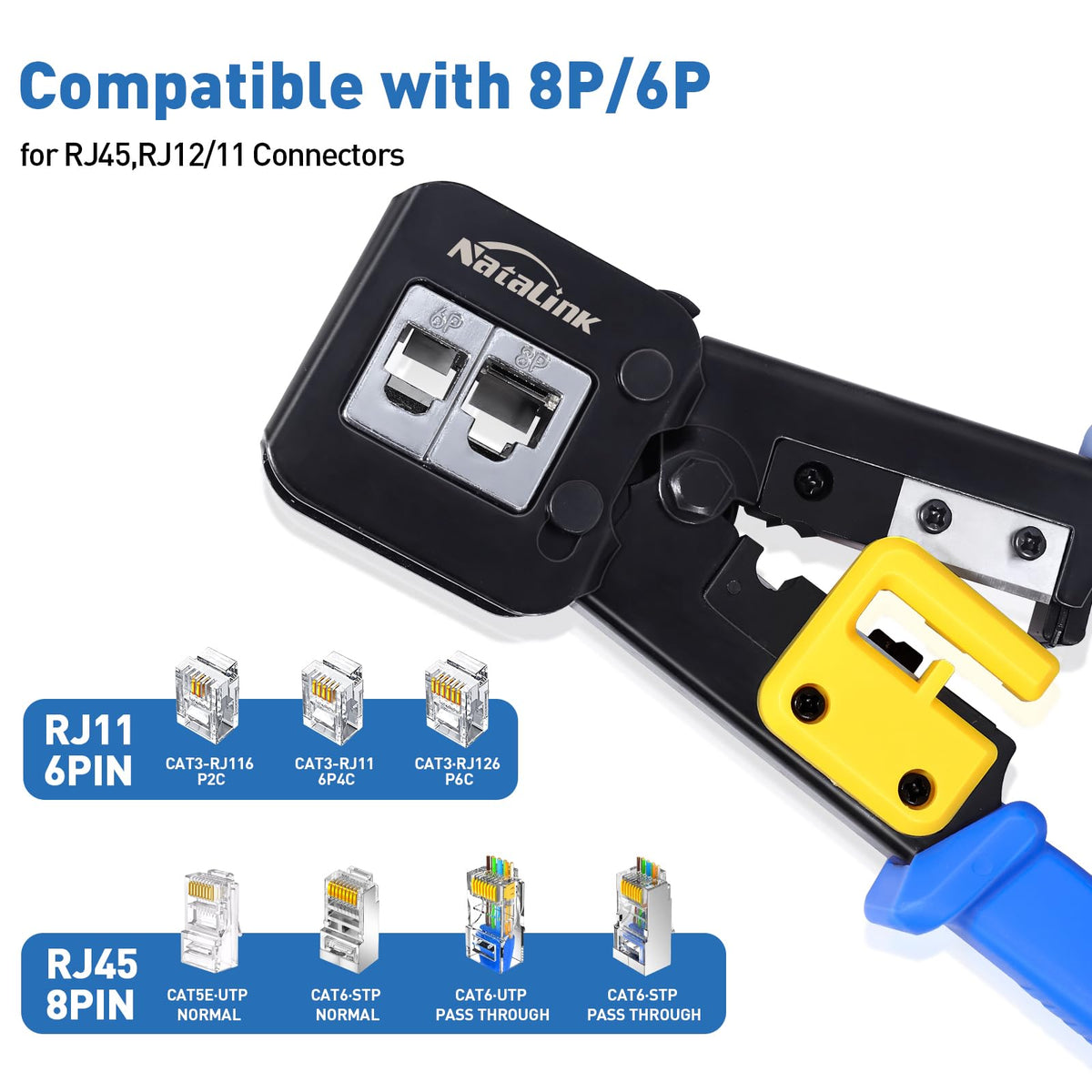 NataLink Pass Through RJ45 Crimp Tool Cat6 Cat5E Cat5 Ethernet Crimper