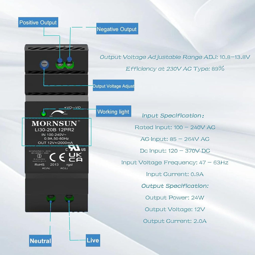 24W 12V 2A DIN Rail Power Supply,AC to DC Guide Power Supply