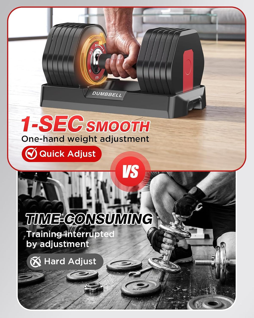 Adjustable Dumbbell Set, All in One Weights Dumbbell with Non-Slip Handle, 1 Hand Quick Adjust weight set for Home Gym