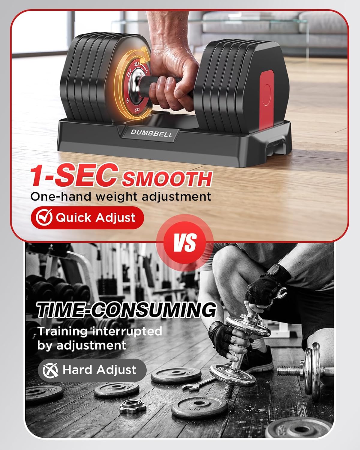 Adjustable Dumbbell Set, All in One Weights Dumbbell with Non-Slip Handle, 1 Hand Quick Adjust weight set for Home Gym
