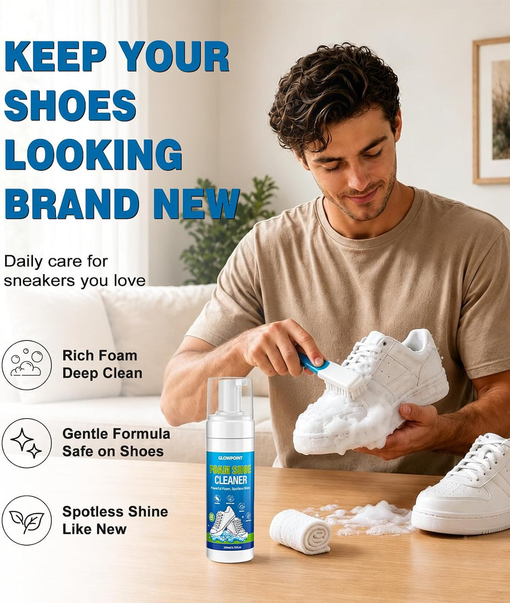 Shoe Cleaner, 6.76 Oz White Shoe Cleaning Kit with Brush & Towel | Sneaker Cleaner Foam Removes Dirt & Stain for