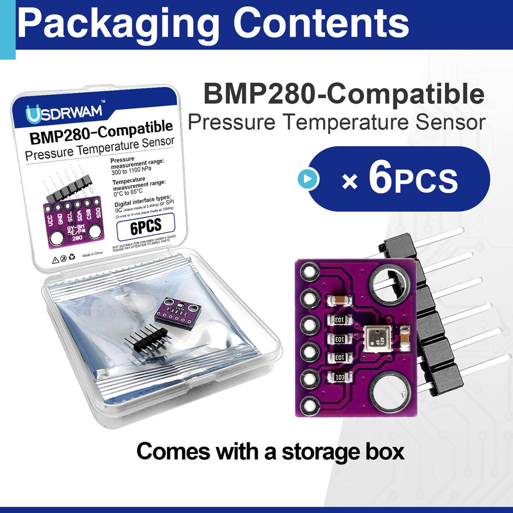 6 Pack BMP280 Atmospheric Pressure Sensor Modules, 3.3V I2C/SPI