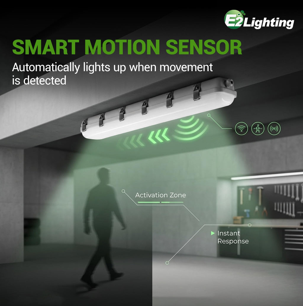4ft LED Vapor Tight Light, 6 Pack, CCT Tunable, Motion Sensor