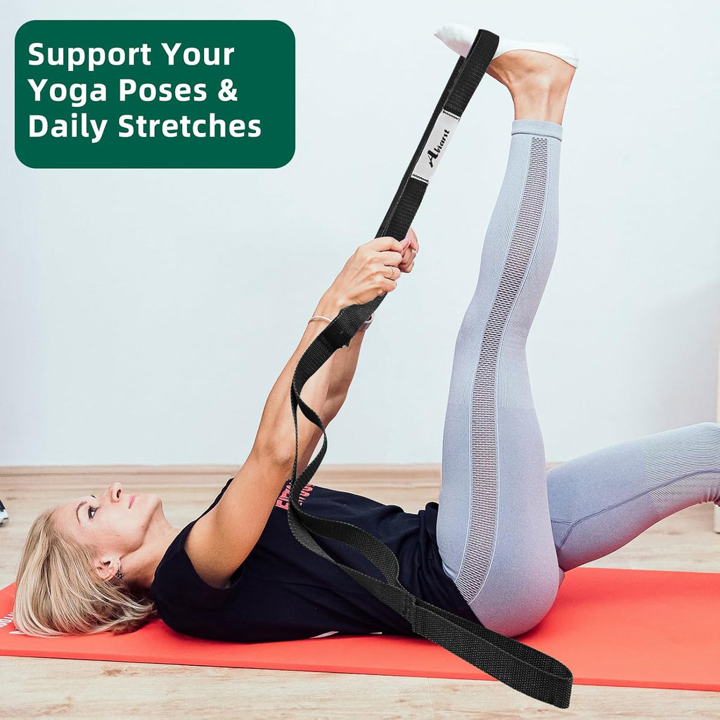 Stretching Strap Yoga Straps for Physical Therapy, 10 Loops Non-Elastic Stretch Band for Pilates, Flexibility