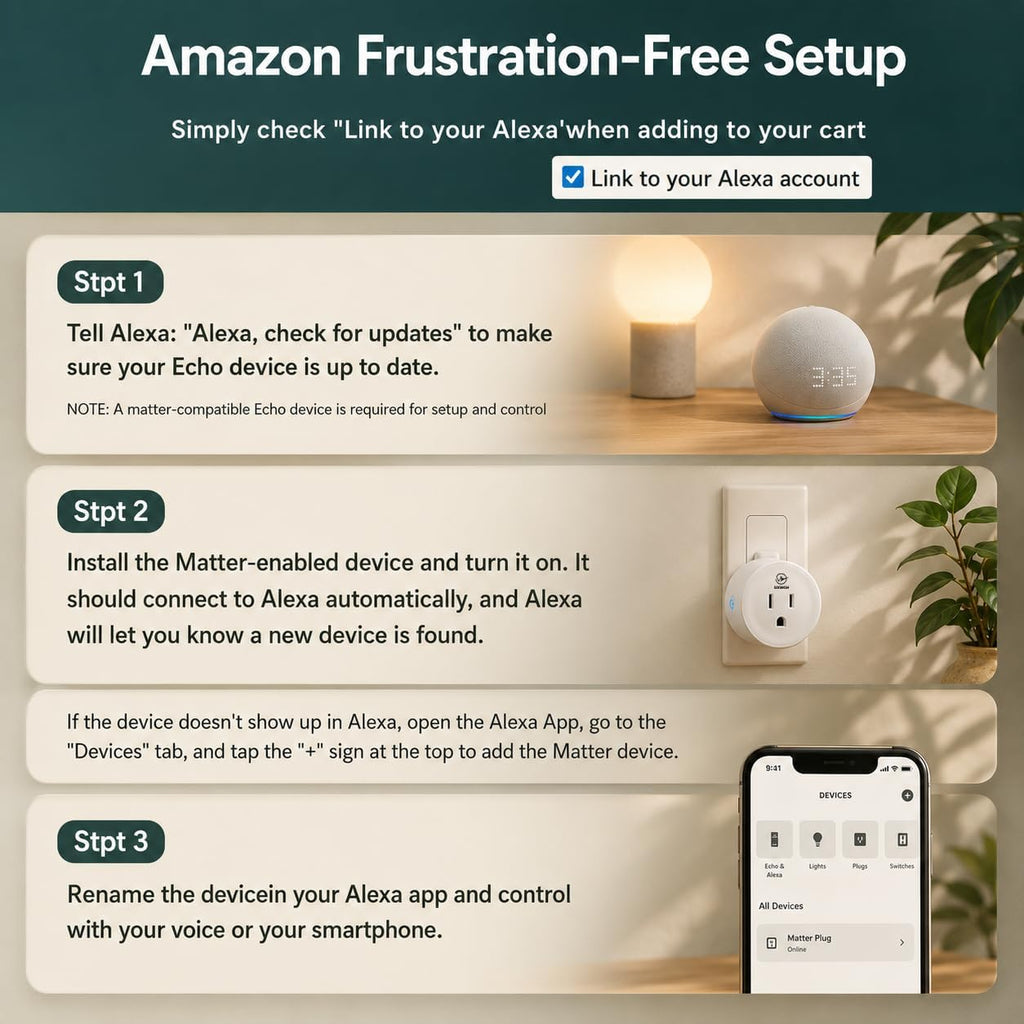 Matter Smart Plug,2.4GHz WiFi Only, Matter Hub Required (1 Pack) | Work with Apple Home, Siri, Google Home, Alexa &