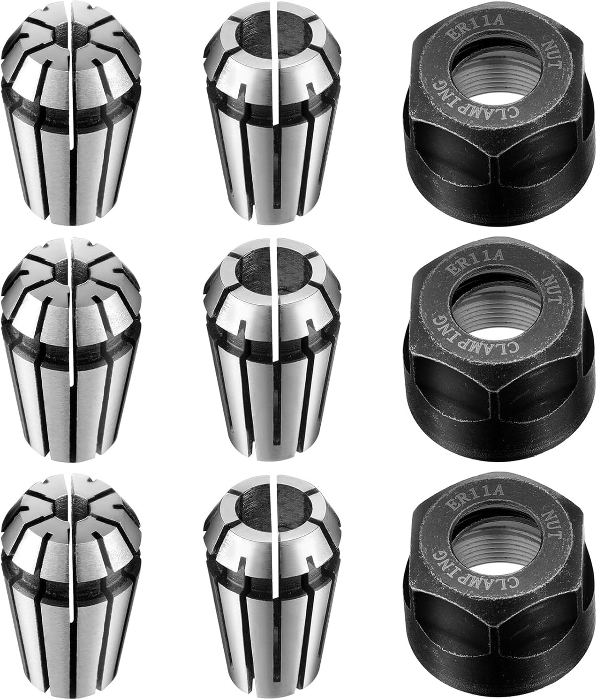 Shimeyao 9 Pcs ER11 Collet Set 1/8'' + 1/4'' with Clamping Nut for CNC