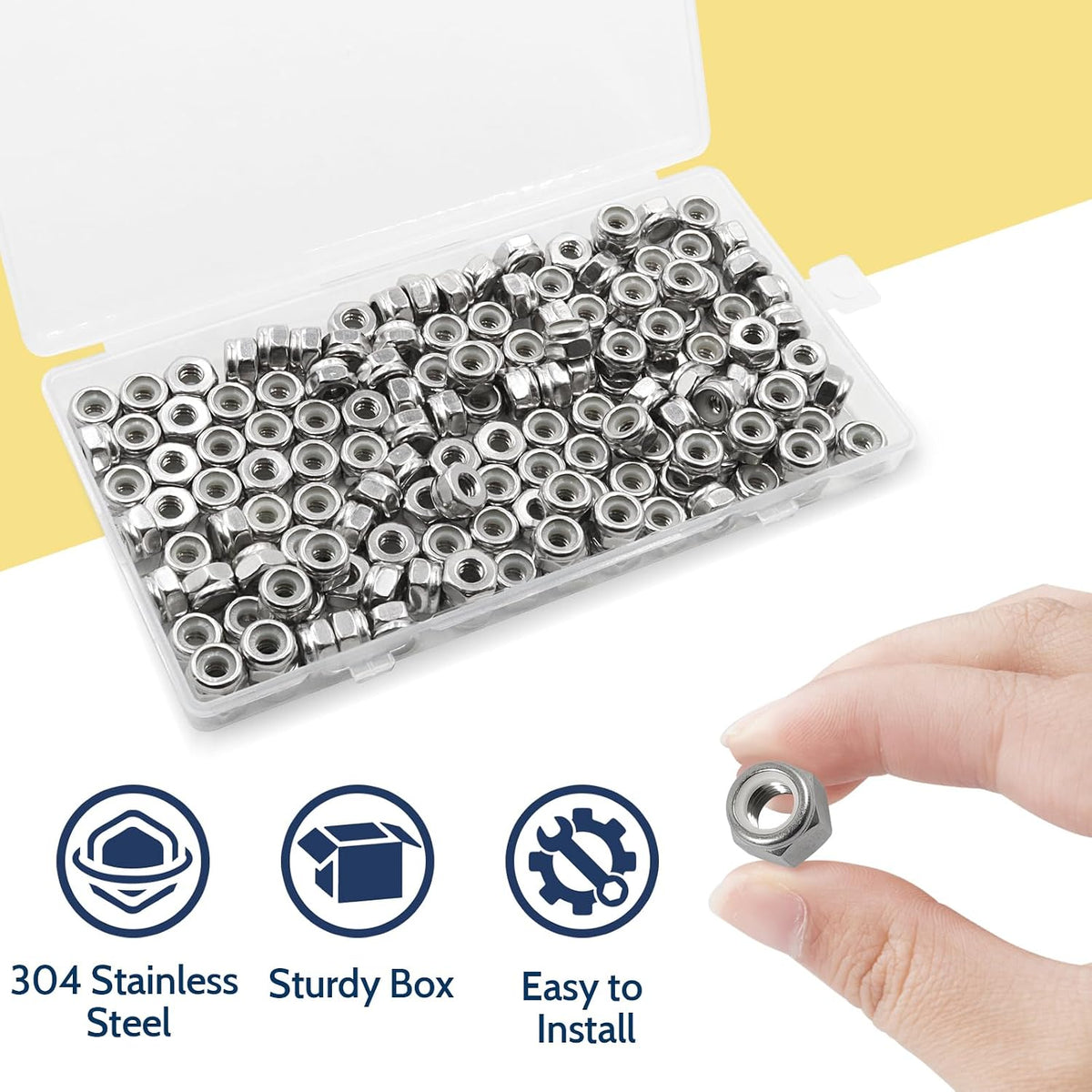 #10-32 Lock Nut, 150Pcs Stainless Steel Nylock Insert Locking Nuts