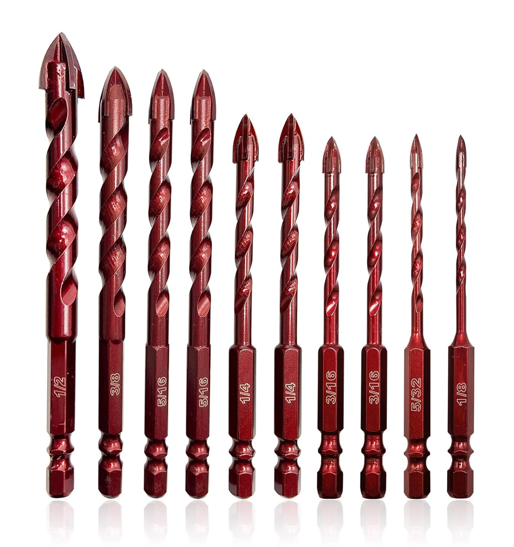 FEWELL Masonry Drill Bits 10 Pcs, Concrete Drill Bit Set Size 1/8" to 1/2"