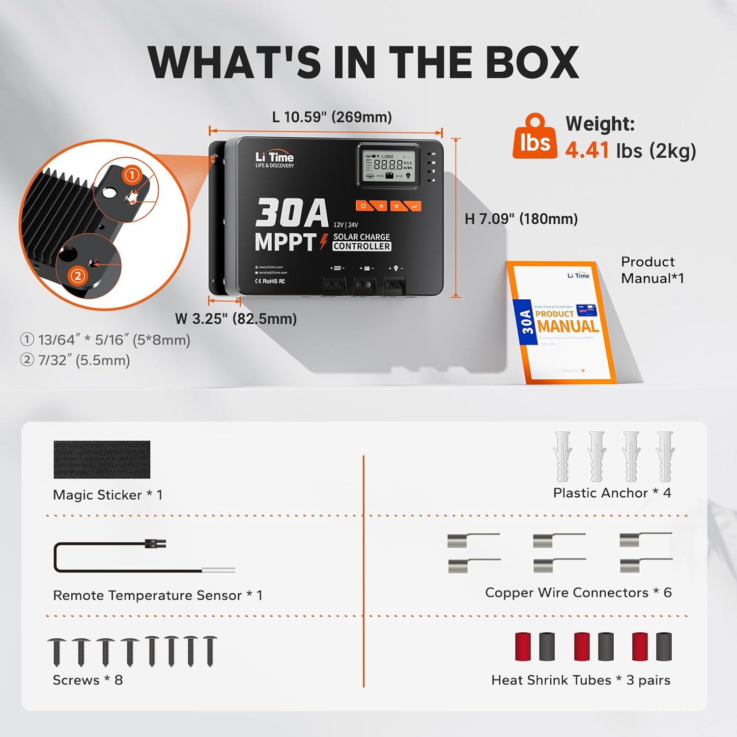 12V/24V 30A MPPT Solar Charge Controller Bluetooth, LCD Display | Max. 900W/24V 450W/12V PV Input, for LiFePO4 & Lead