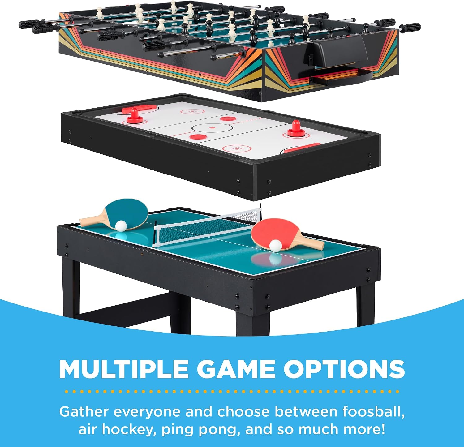 2x4ft Combo Game Table Set for Home, Game Room, Friends & Family w/Hockey, Foosball, Pool, Shuffleboard, Ping Pong