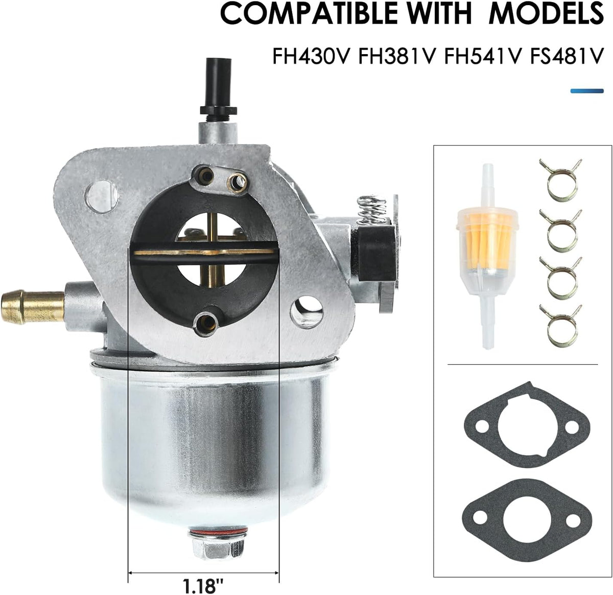 Carburetor for Kawasaki FH430V FH381V FH541V FS481V Engine OEM Replacement Part # 15003-7047 15004-7057 15003-7107 15003-7054, carb with gastket