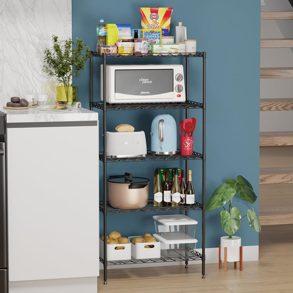 5-Tier Wire Shelf | 21.5" x 11.6" x 47.6" | Black