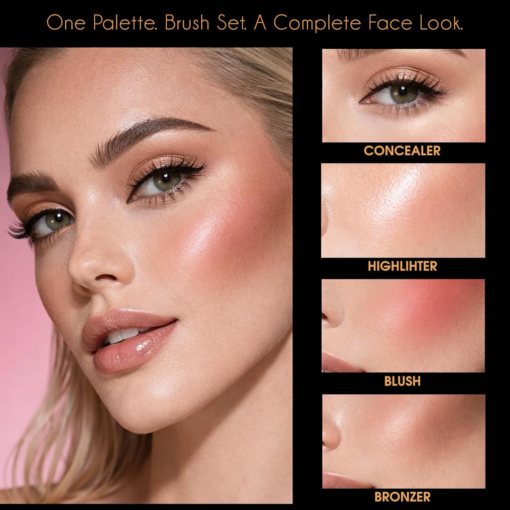 26 Colors Face Makeup Palette Set, All-in-One Makeup Set Includes Concealer, Highlight, Blush, Bronzer with 2 Brushes