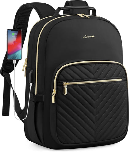 Laptop Backpack Purse for Women, Work Travel Computer Bags, College School Backpack for Student Girl, Quilted Casual