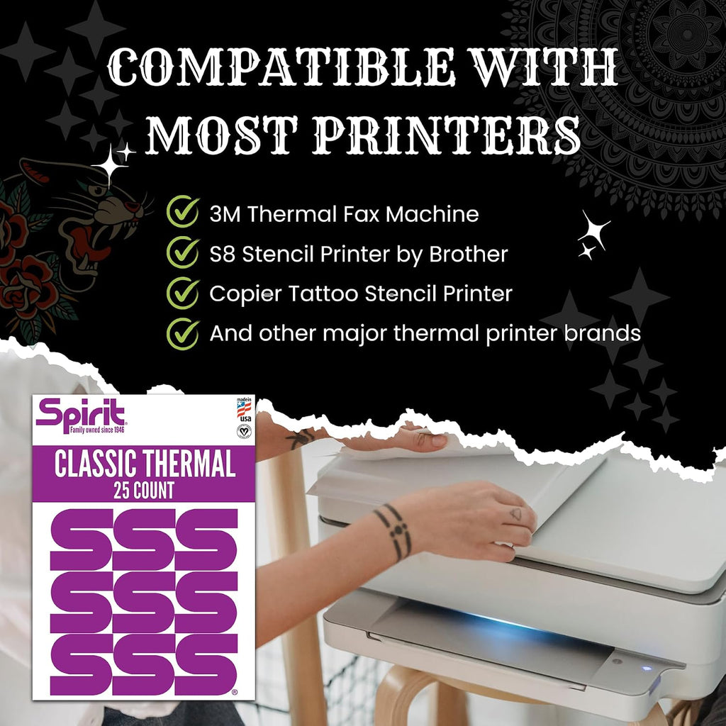 Classic Thermal Tattoo Stencil Transfer Paper, 8.5" x 11" (25 Sheets) Professional Tattoo Stencil Paper, Skin Safe