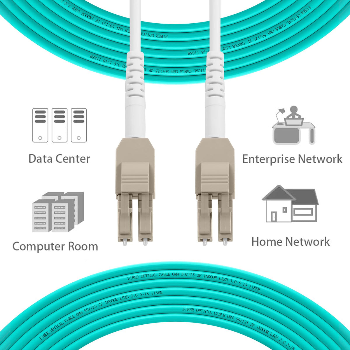 Uniboot OM4 LC to LC Fiber Patch Cable Multimode, 0.5M(1.6ft)
