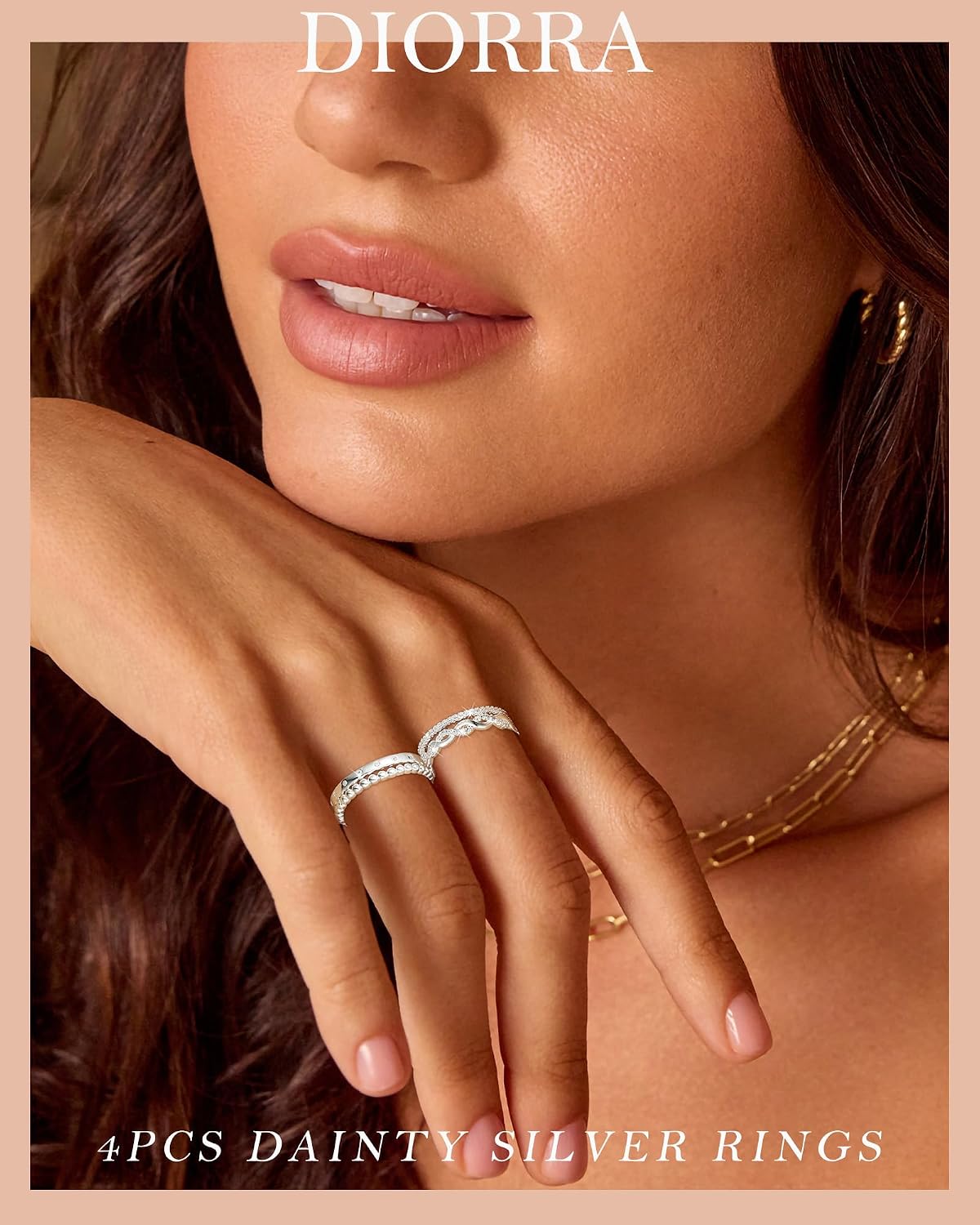 Sterling Silver Ring for Women, 4PCS Thin Stackable Rings Cubic Zirconia Thumb Ring Set Engagement Statement Wedding