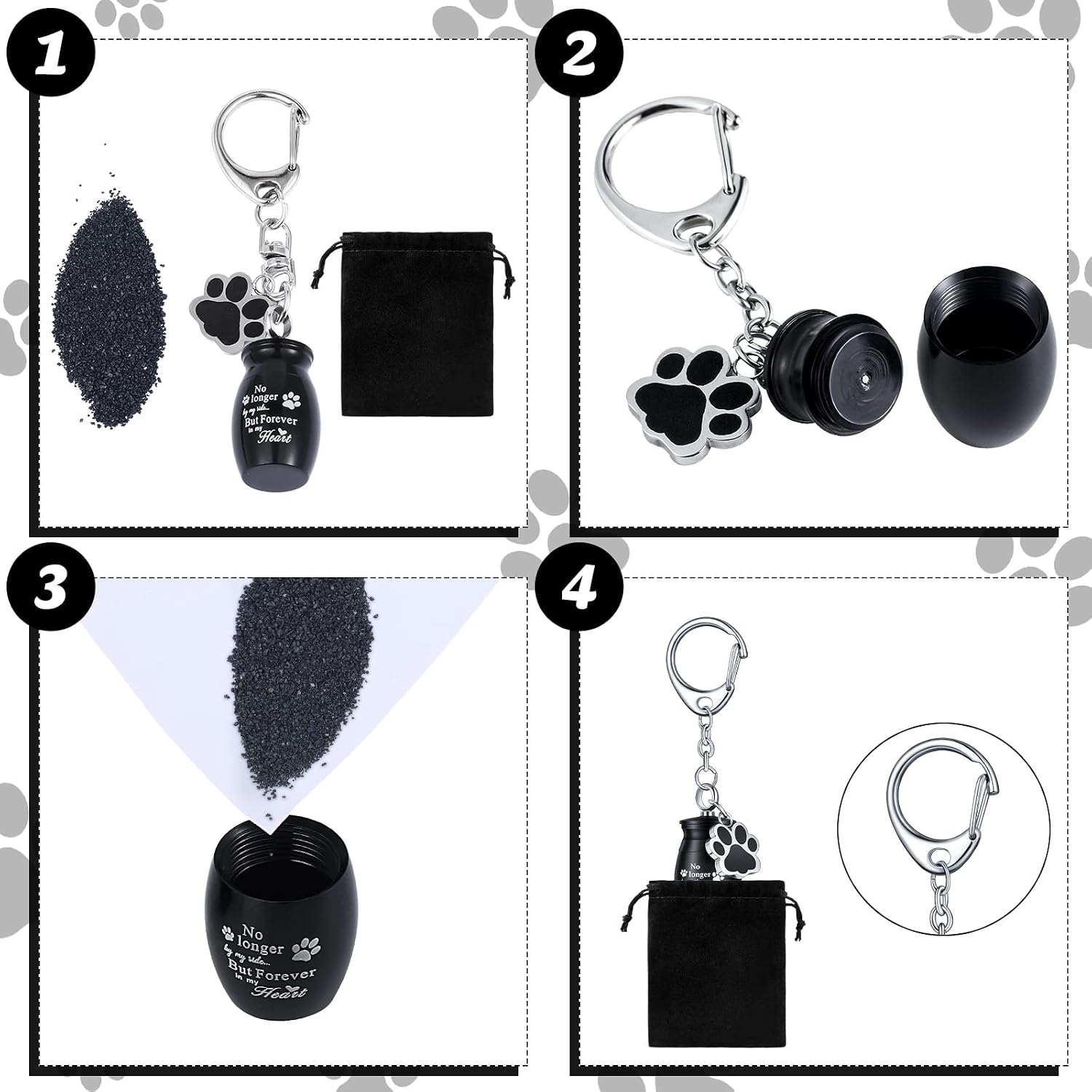 2 Pcs Pet Urn Keychain for Ashes Dog Cat Paw Print