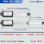 12V 60N 1.2" Mini Linear Actuator,15mm/s Electric Linear Actuator(30mm)