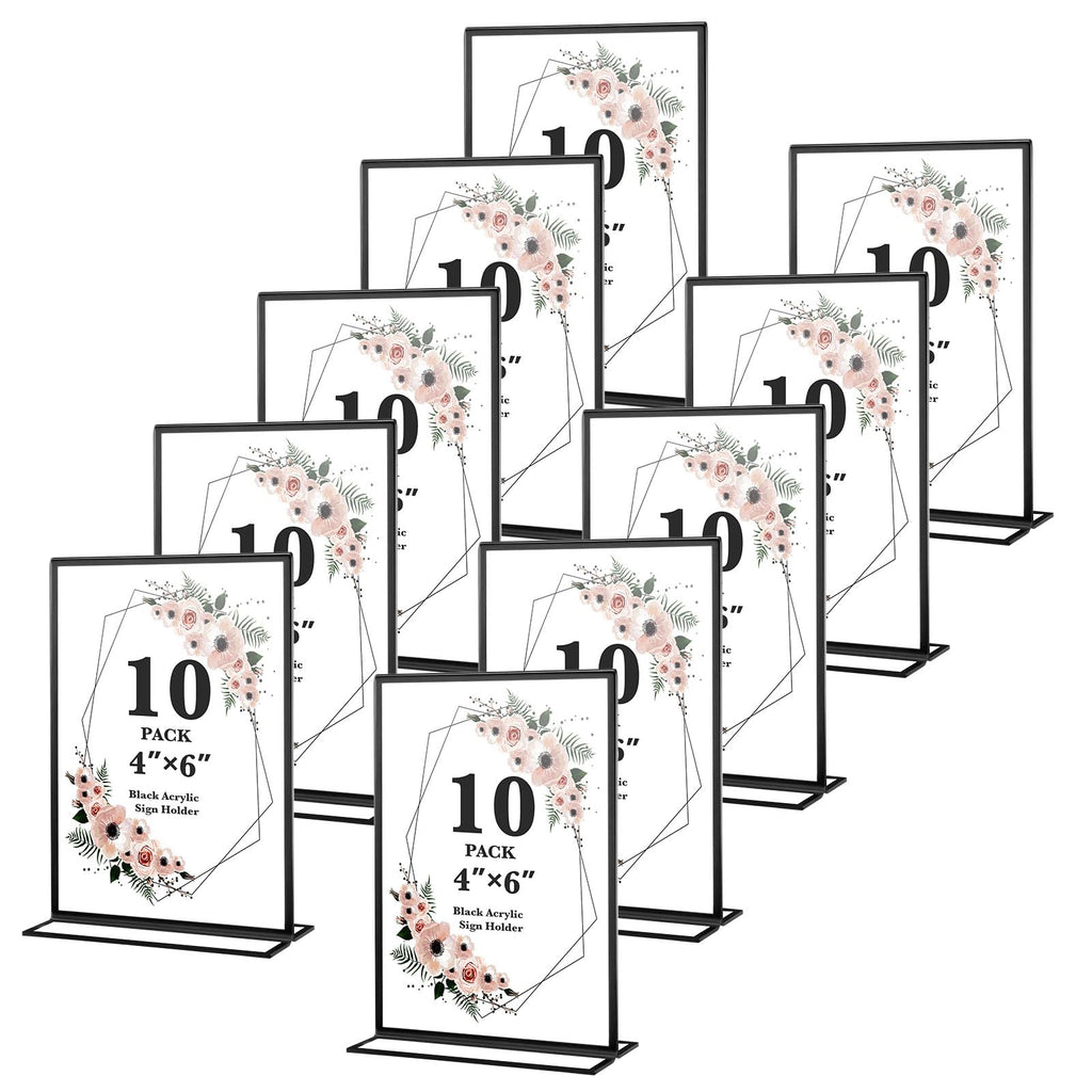 10 Pack Acrylic Sign Holders 4x6 Black Picture Frames