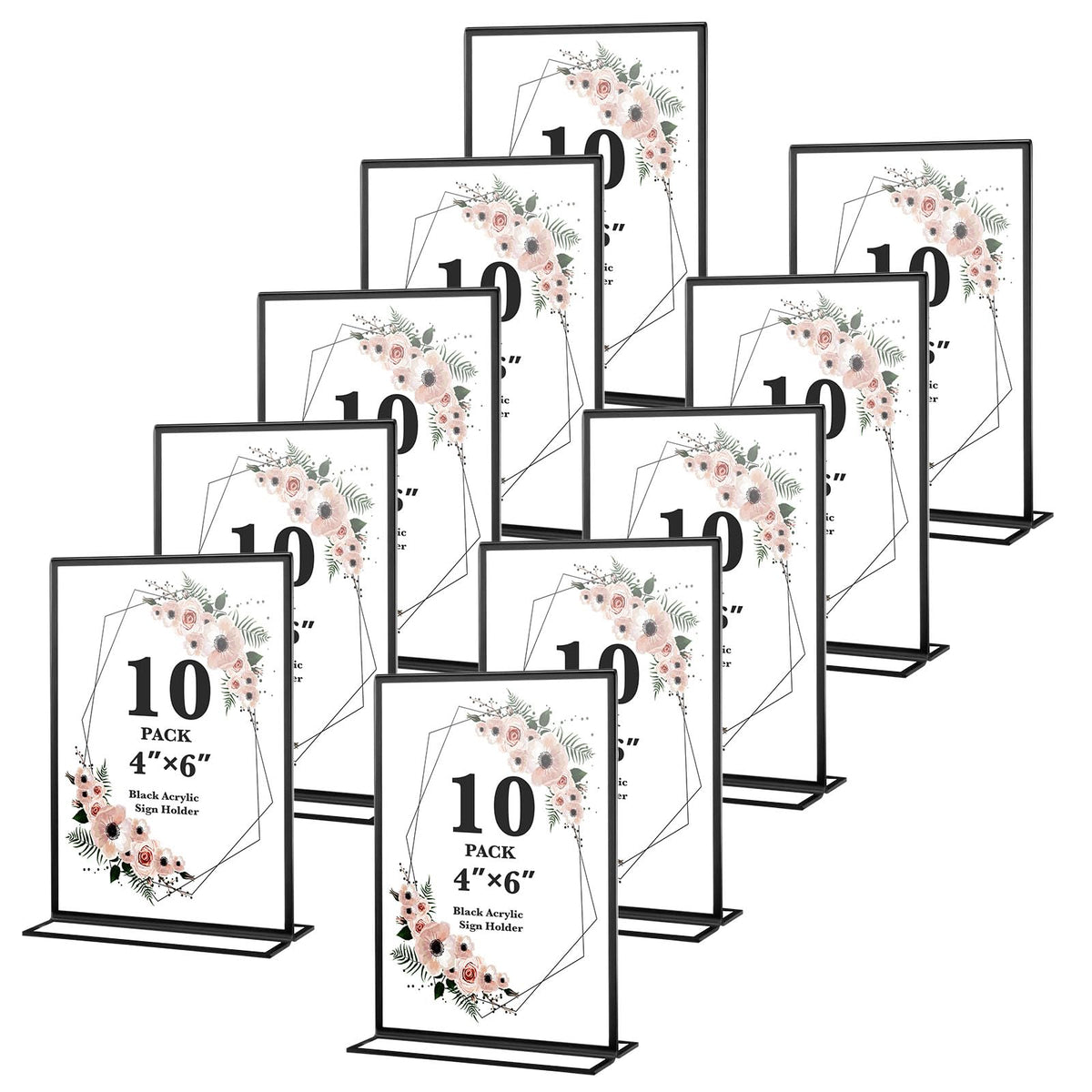 10 Pack Acrylic Sign Holders 4x6 Black Picture Frames