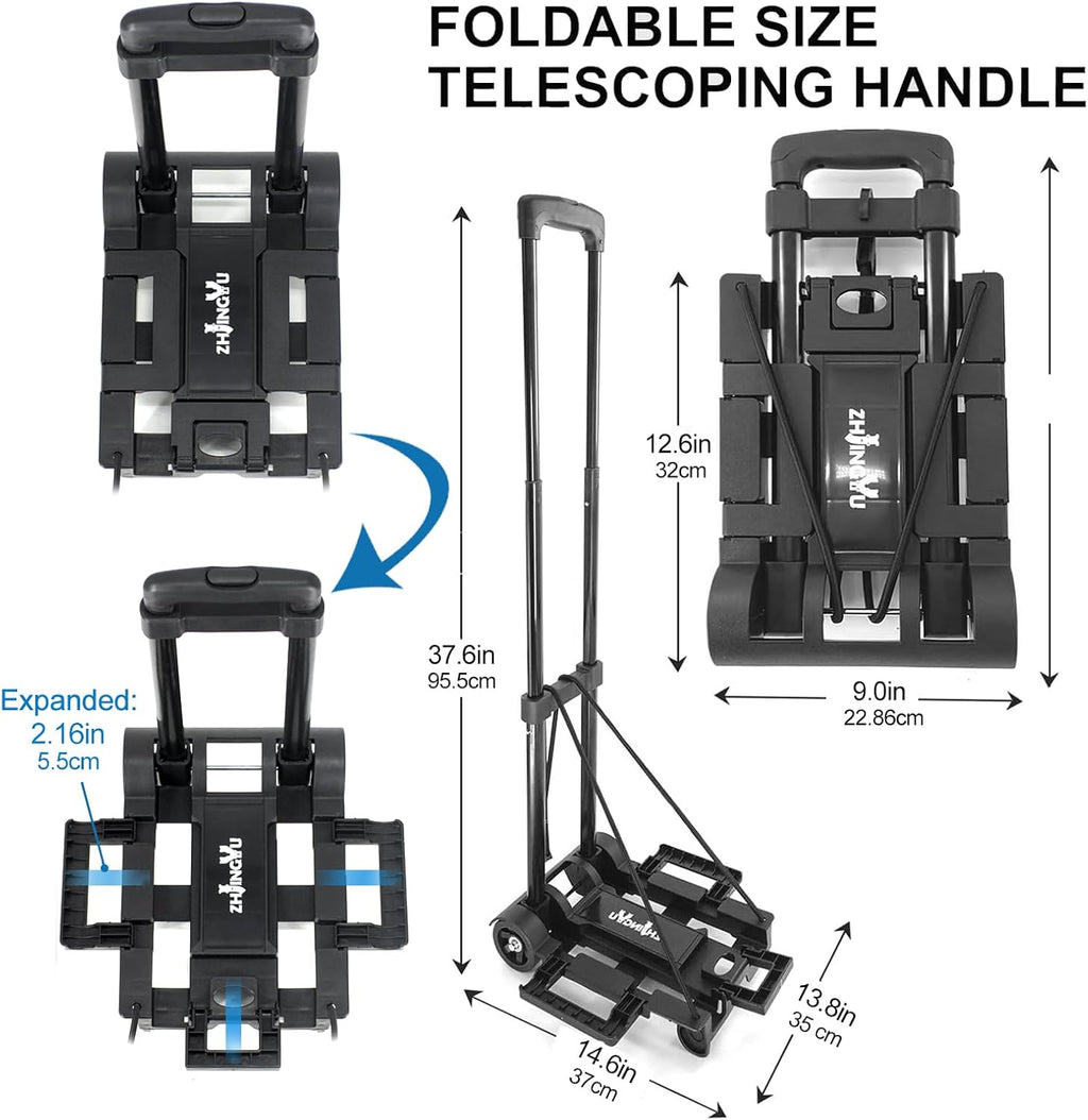 Folding Hand Truck Dolly Cart, Folding Cart Small Dolly with Wheels, | Lightweight Utility Dolly Expandable Baseplate