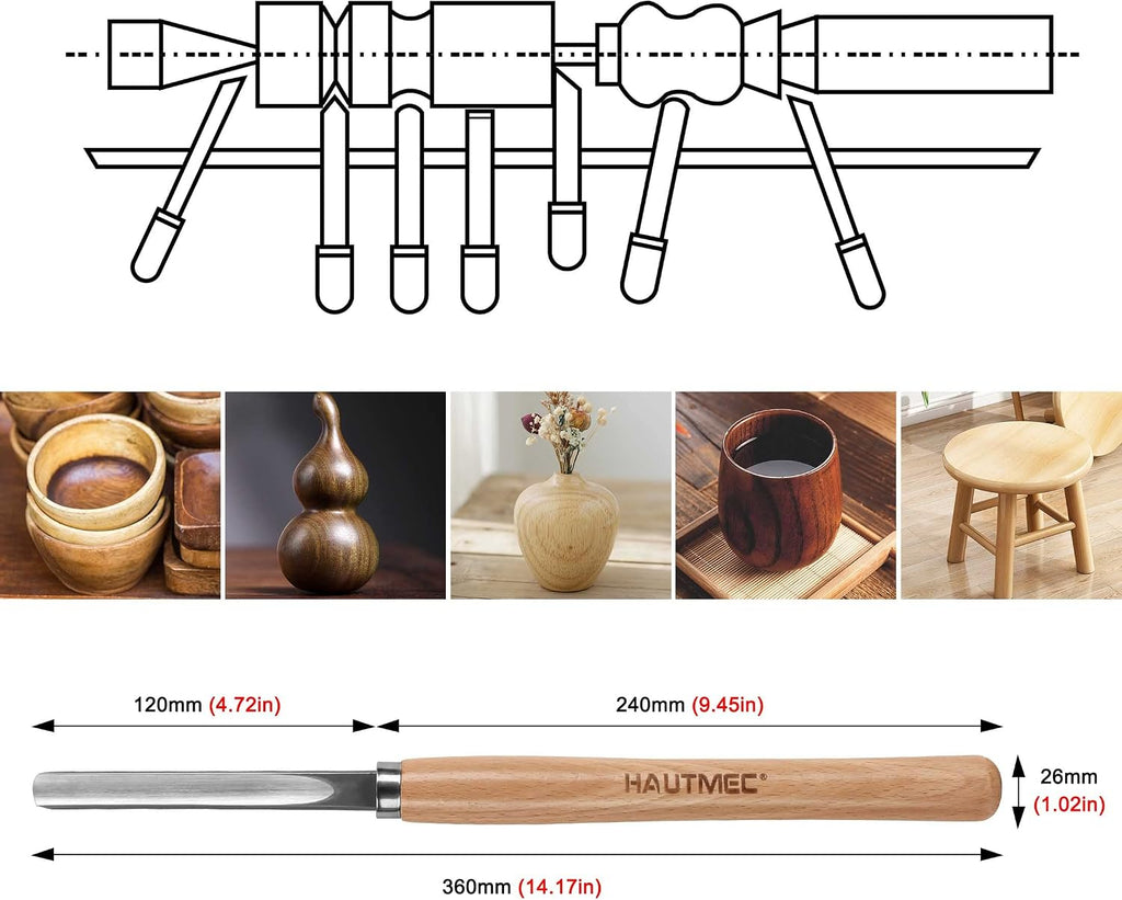 Professional Wood Turning Chisel 8 pcs Set, Lathe Chisel Set with 2 Skew 1 Spear Point 1 Parting 1 Round Nose & 3
