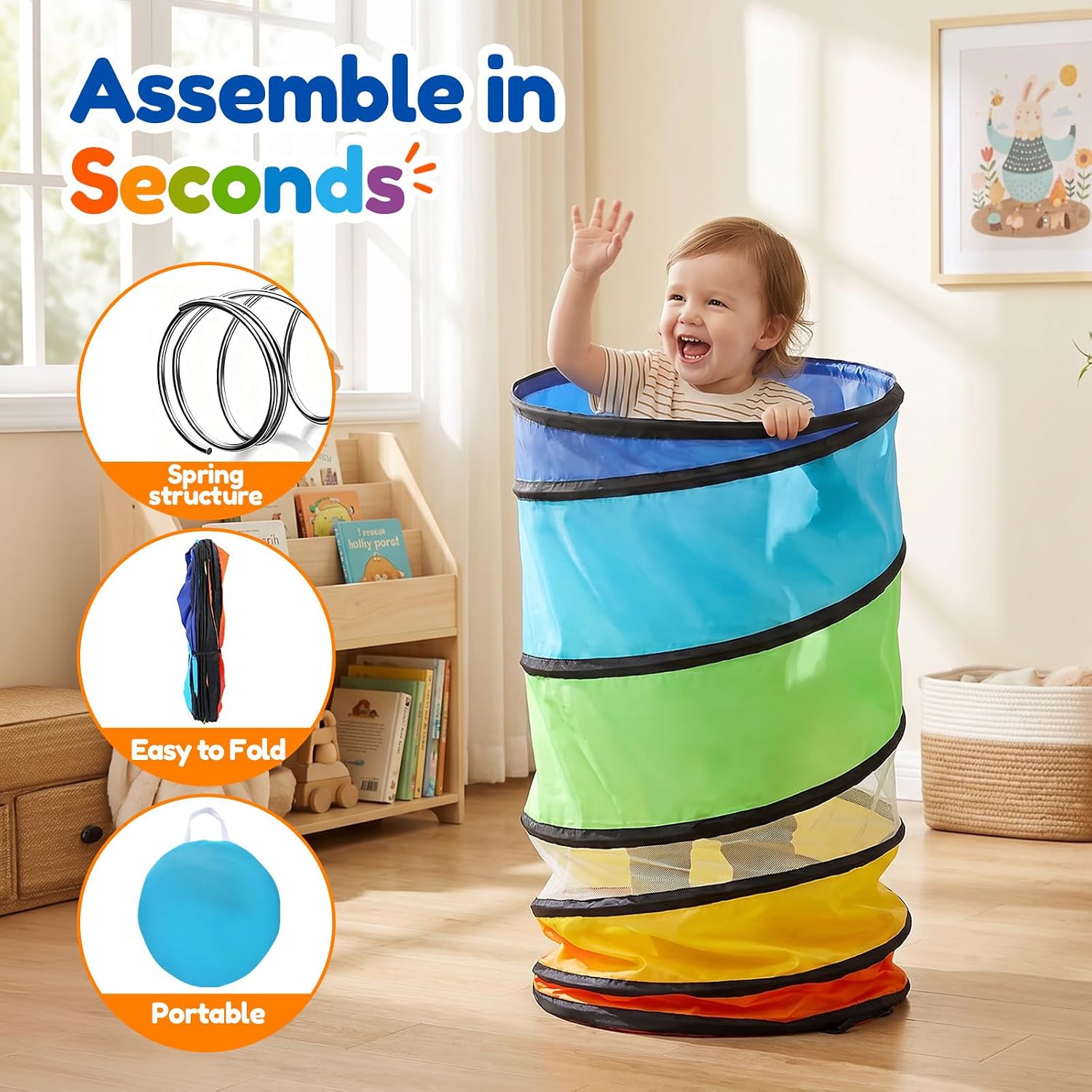 Kids Play Tunnel Tent for Toddlers, Colorful Pop Up Crawl Tunnel Toy for Baby or Pet with Breathable Mesh