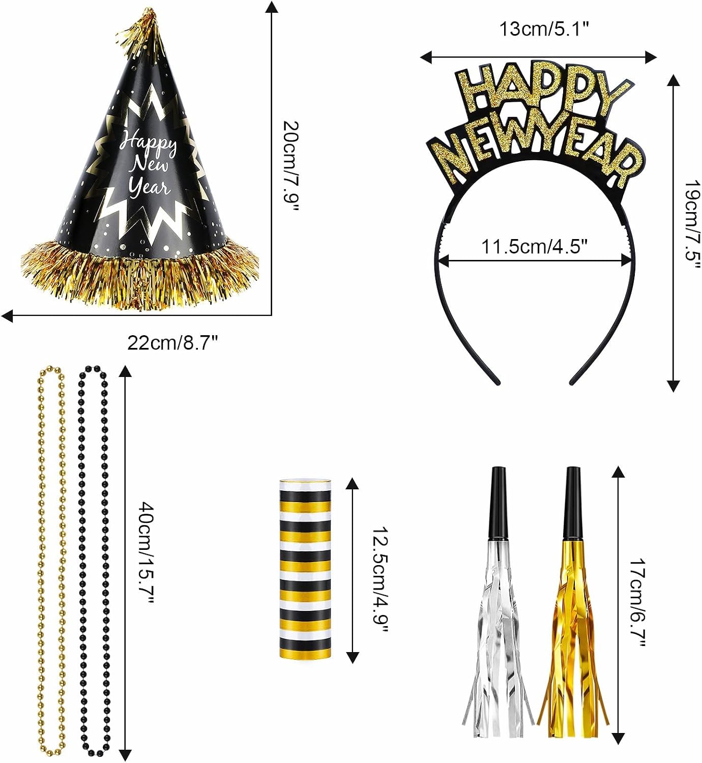 2026 Happy New Year Party Decorations 26pcs New Year's Eve Party Supplies Includes Cone Hats, Tiaras and Bead