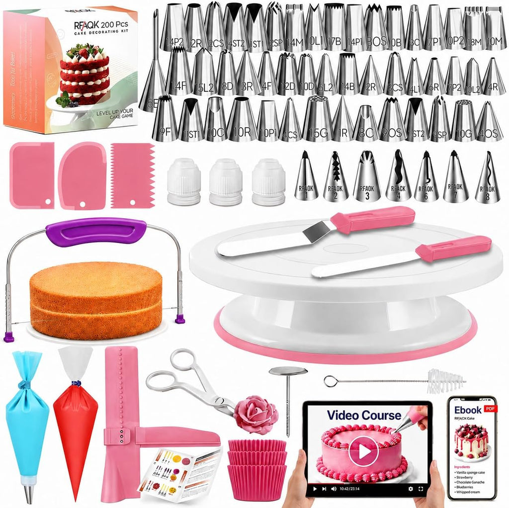 200PCs Cake Decorating Kit with Video Course for Beginners & Pros