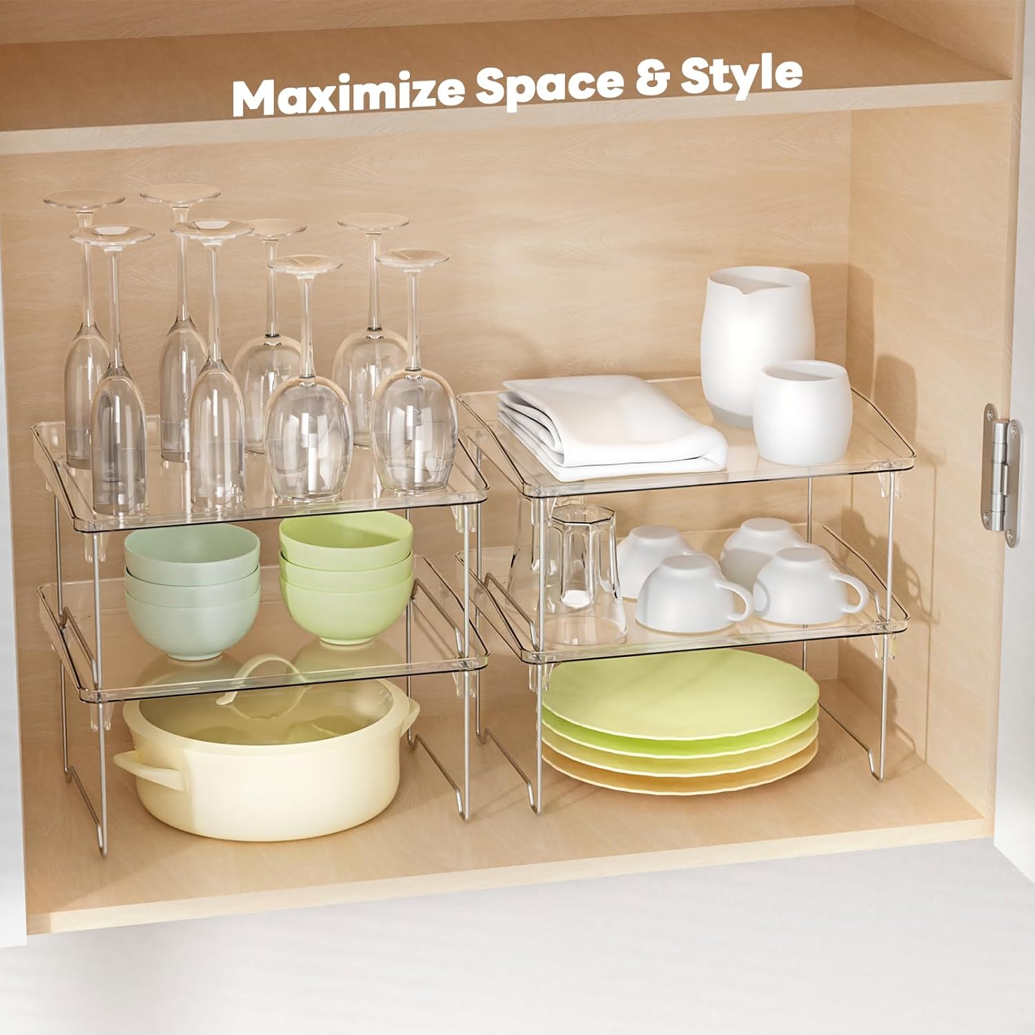 Acrylic Cabinet Organizer Shelf,4 Pcs Stackable Kitchen Counter Shelves,Spice Rack,Countertop Organizers,Clear