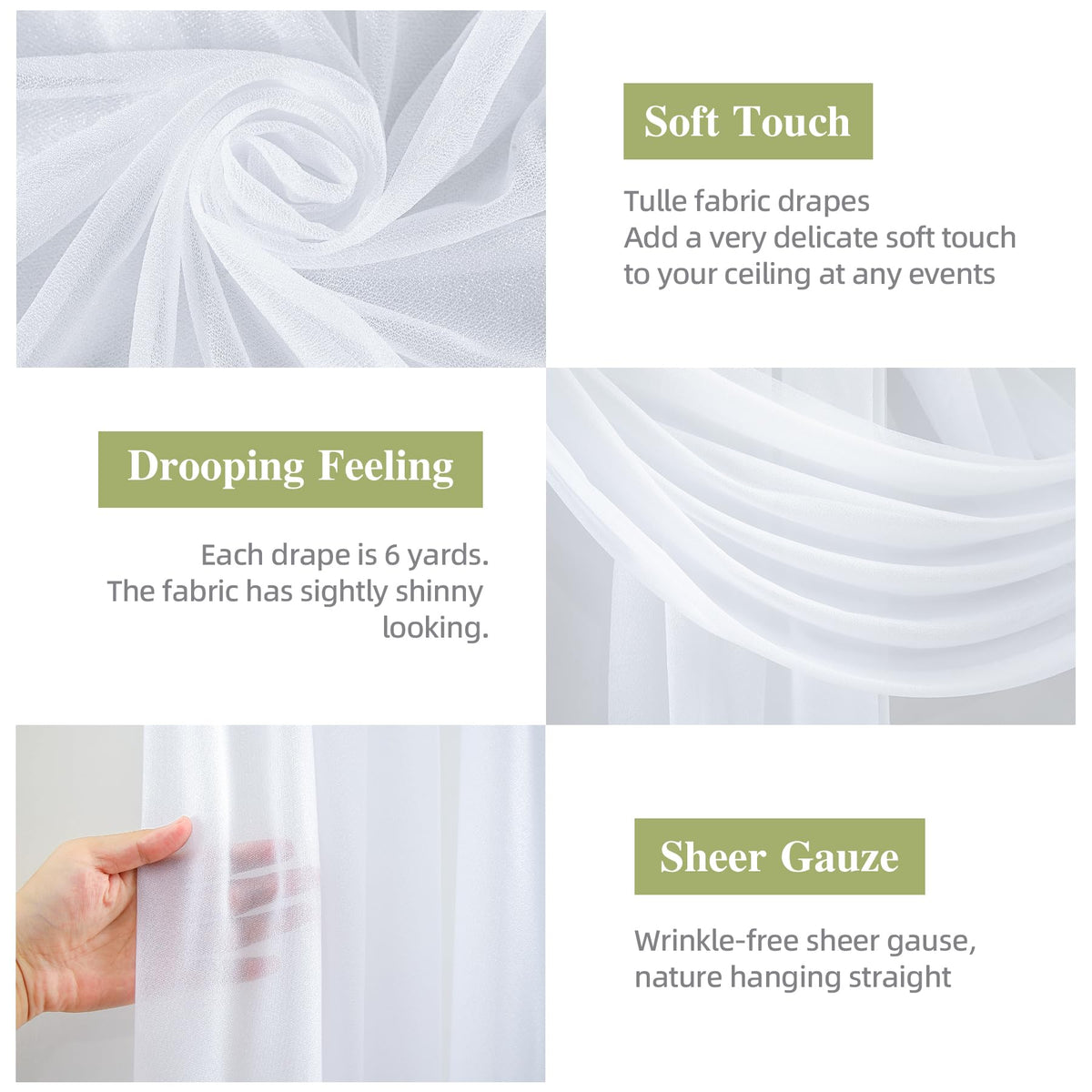 Wedding Arch Draping Fabric 28" x 19 ft White Sheer Curtain Backdrop Drapes