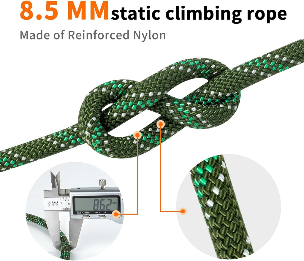 8.5mm Static Climbing Rope, Outdoor Rock Climbing Ropes, Heavy Duty Rappelling Rope for Fire Rescue, Escape