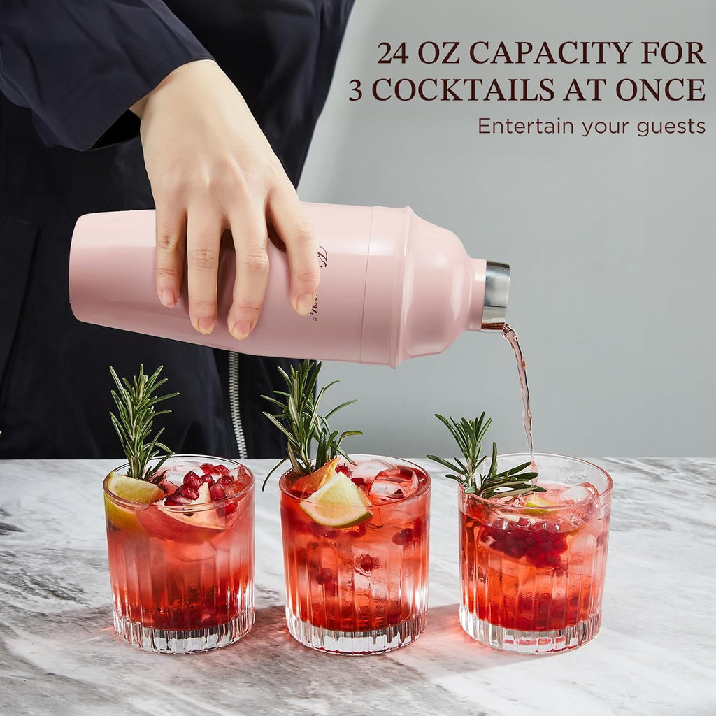 Cocktail Shaker Set, Stainless Steel Martini Shaker with Bartender Strainer, Measuring Jigger, Bar Mixing Spoon