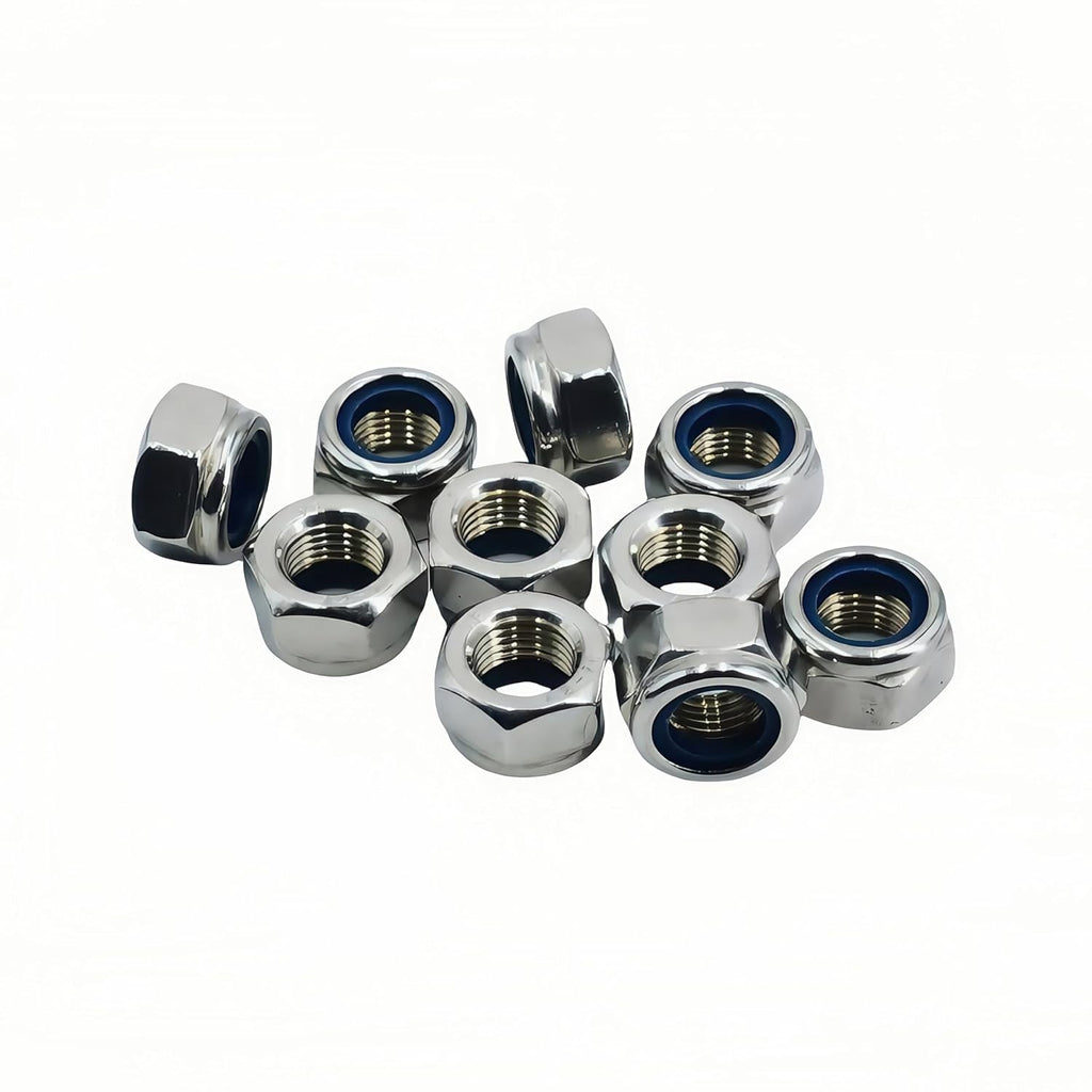 10Pcs M12 x 1.25mm Nylon Insert Hex Lock Nuts, 304 Stainless Steel Locknuts,Silver Tone