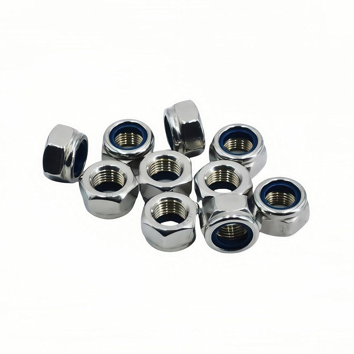 10Pcs M12 x 1.25mm Nylon Insert Hex Lock Nuts, 304 Stainless Steel Locknuts,Silver Tone