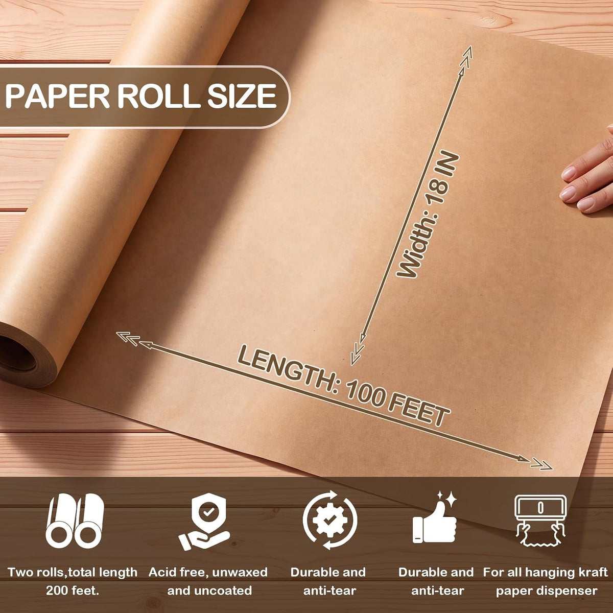 2 Rolls Brown Wet Wax Paper Roll 18" x 200 ′ Moisture-resistant