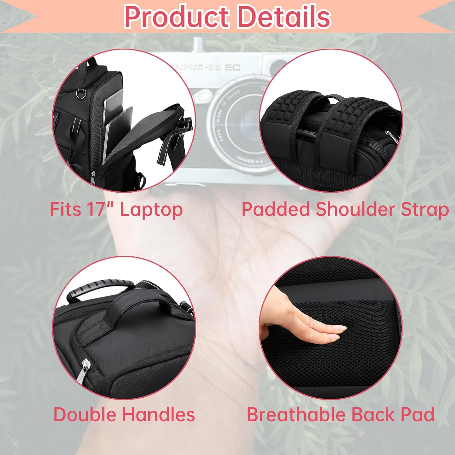 Camera Backpack Large, Waterproof Camera Bag for Mirrorless and DSLR with TSA Lock,Quick Access,17-Inch Laptop