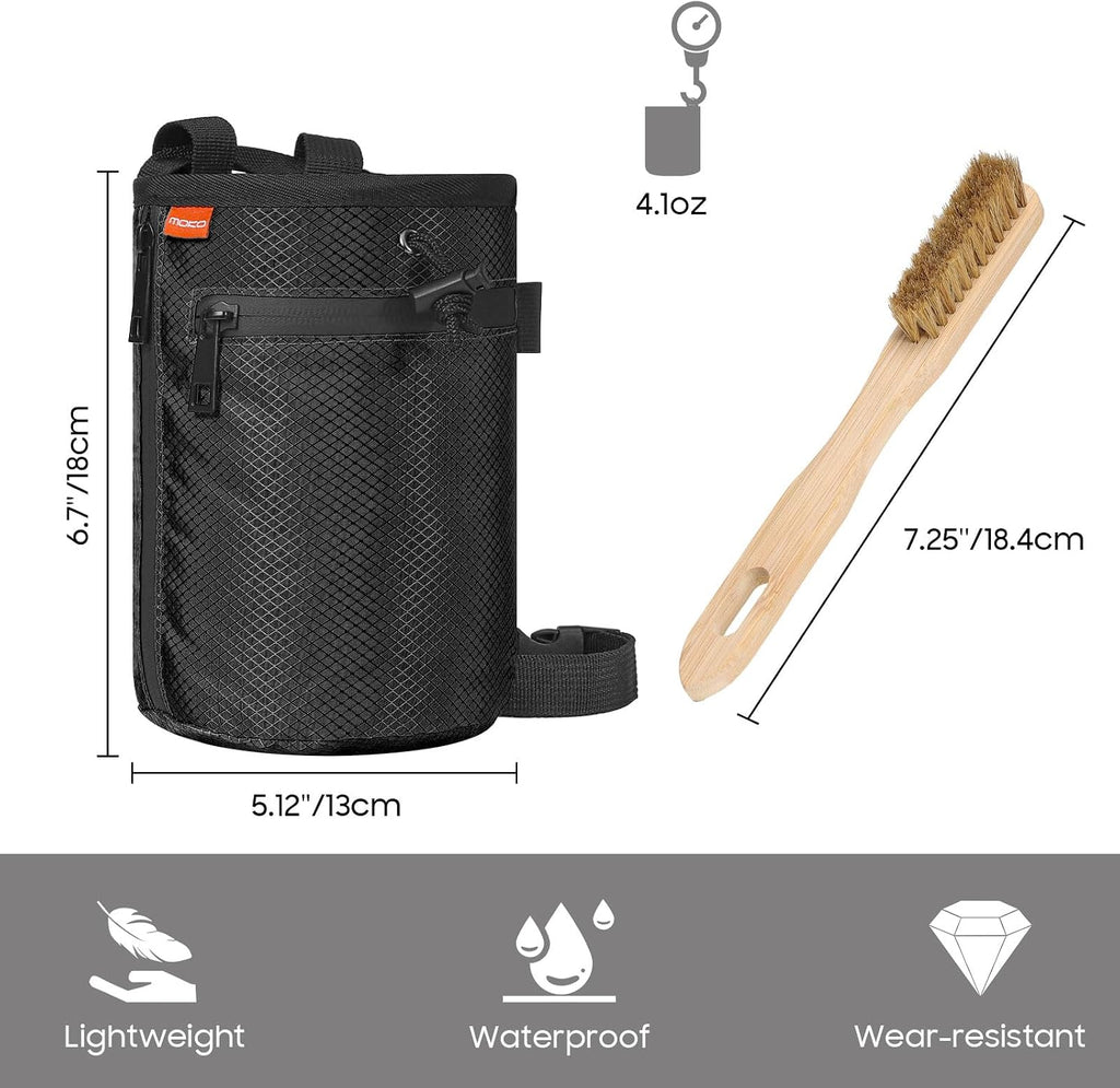Rock Climbing Chalk Bag, Bouldering Chalk Pot Bucket with Adjustable Belt & Carabiner Drawstring Climbing Gear for
