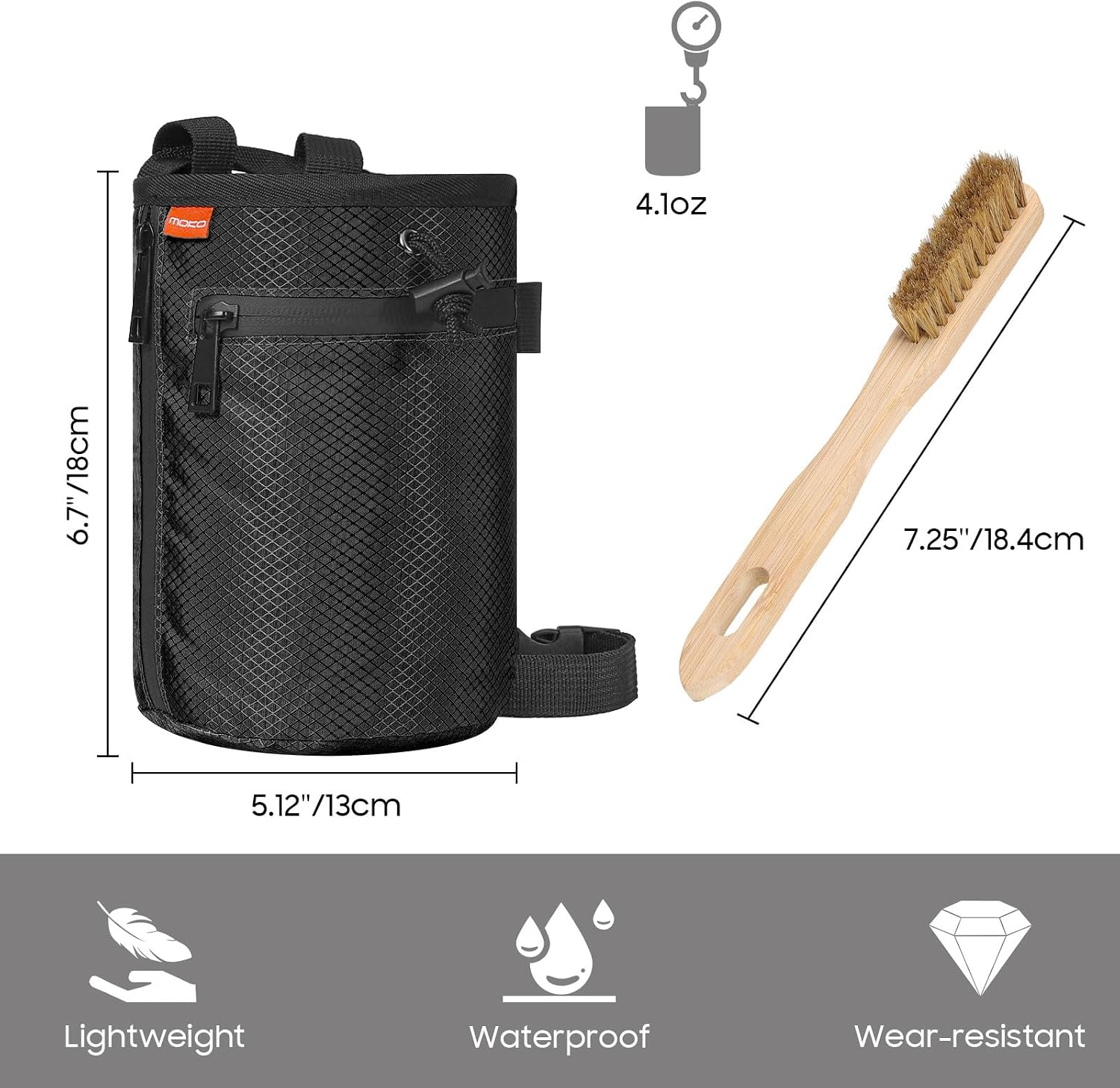 Rock Climbing Chalk Bag, Bouldering Chalk Pot Bucket with Adjustable Belt & Carabiner Drawstring Climbing Gear for