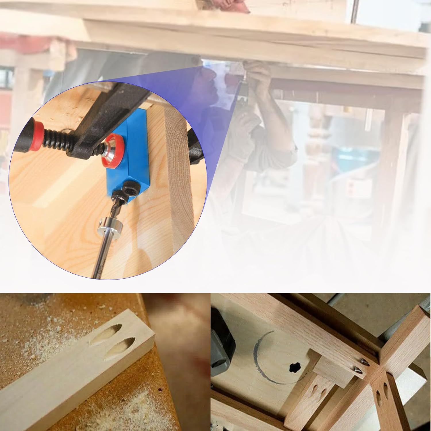 Pocket Hole Jig 14Pcs Kit - Woodwork Guides Joint Angle Tool Carpentry Locator - 15° Woodworking Inclined Hole
