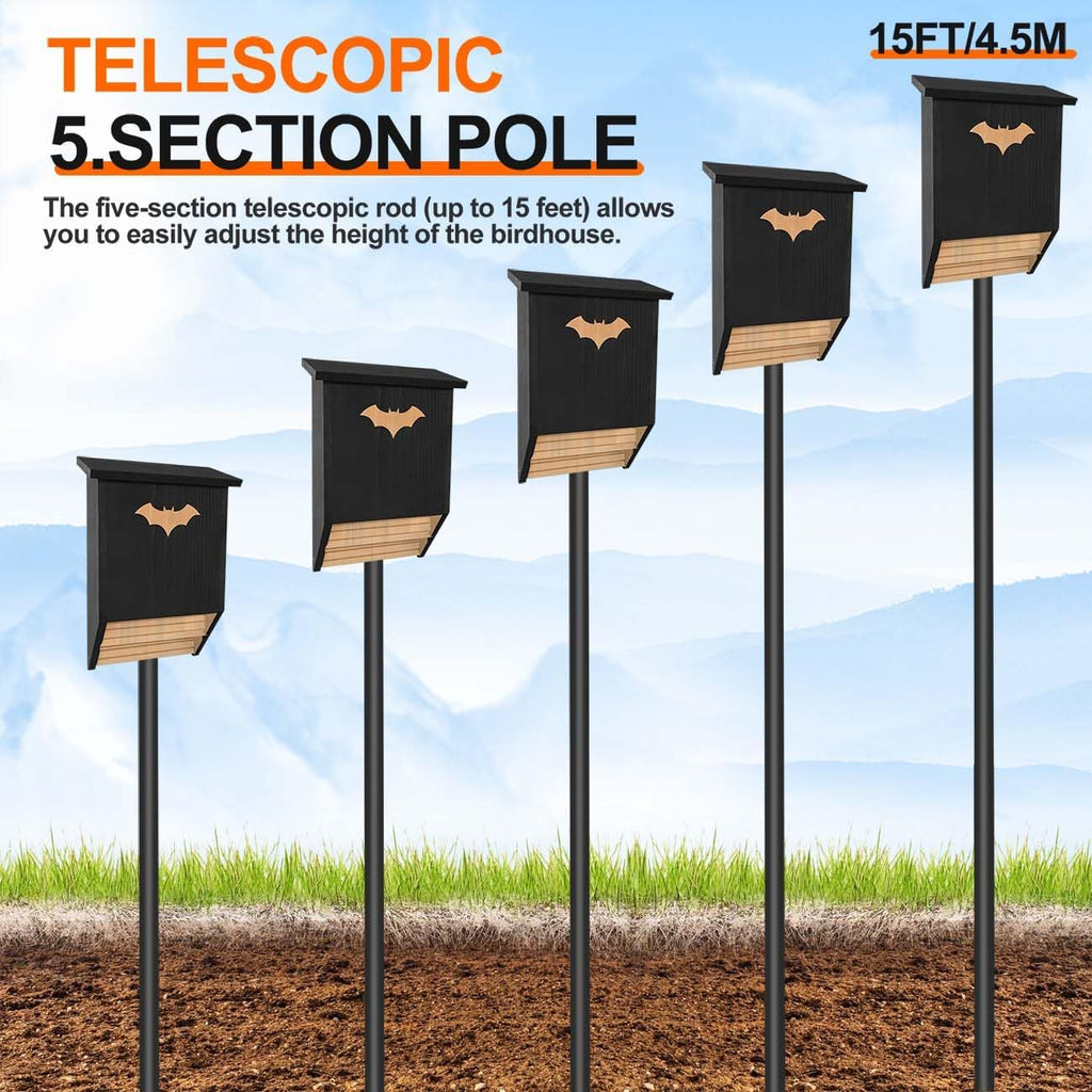 15 Ft Telescoping Bat House Pole Adjustable with Ground Socket