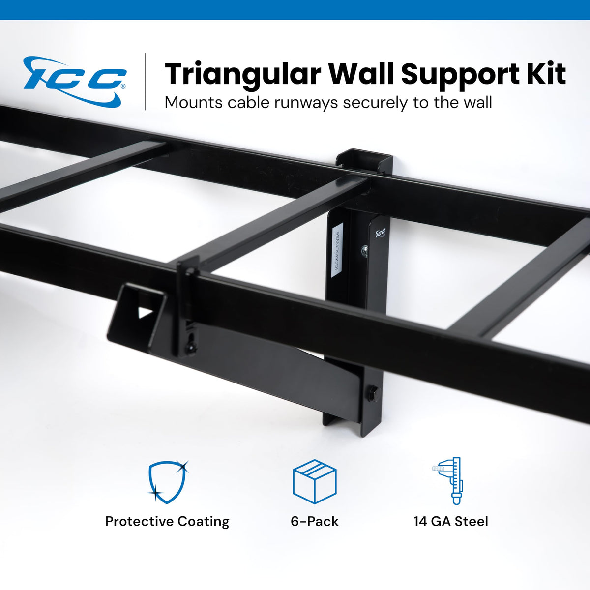 Cable Runway Triangular Wall Support Kit, Parallel Mount, Black, 6-Pack